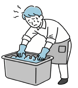 グリストラップに悩む作業員のイラスト